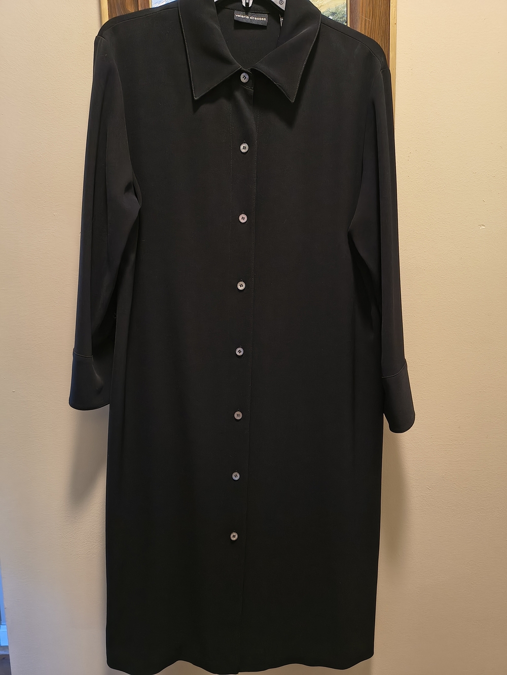 Long Sleeve Black Button-Front Dress